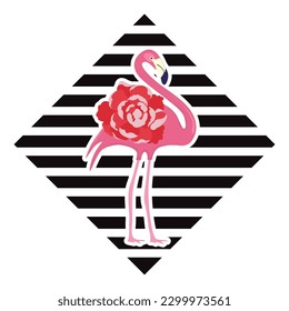 Flamingo black and white stripes for postcard, shopper, t-shirt