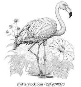 Flamingo black and white  vector