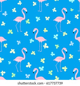 Flamingo, butterfly seamless pattern vector illustration