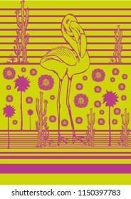 flamingo with cactus flower background graphic design vector art