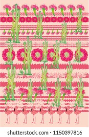 flamingo with cactus flower background graphic design vector art