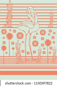 flamingo with cactus flower background graphic design vector art