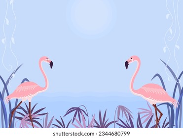 Flamingo. Karte oder Poster. Flacher Stil. Vektorgrafik 
