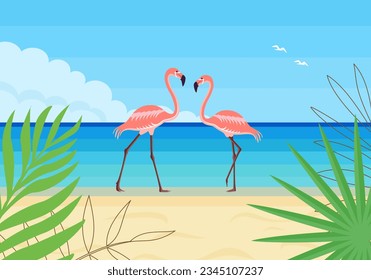 Flamingo. Tarjeta o afiche. Estilo plano. Ilustración del vector 