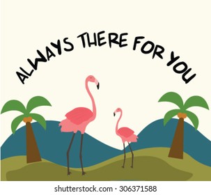 Flamingo card with text