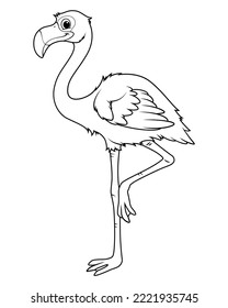 Flamingo Cartoon Animal Illustration BW