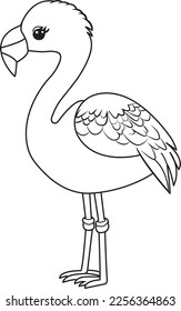 Flamingo cartoon. Black and white lines. Coloring page for kids. Activity Book.