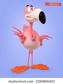 Flamingo cartoon character 3d vector icon