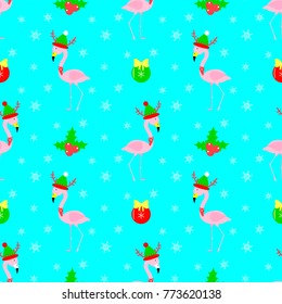 flamingo cartoon christmas seamless pattern vector 