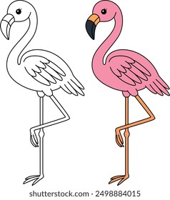 Flamingo Cartoon Outline Isolated Coloring Page