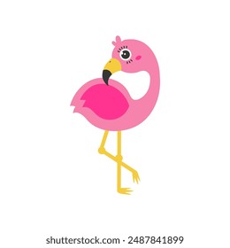 Flamingo cartoon. Pink flamingo cartoon, digital art illustration.