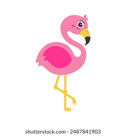 Flamingo cartoon. Pink flamingo cartoon, digital art illustration.