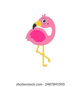 Flamingo cartoon. Pink flamingo cartoon, digital art illustration.