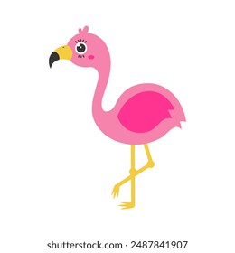 Flamingo cartoon. Pink flamingo cartoon, digital art illustration.