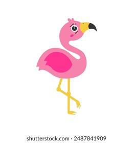 Flamingo cartoon. Pink flamingo cartoon, digital art illustration.