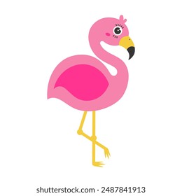 Flamingo cartoon. Pink flamingo cartoon, digital art illustration.