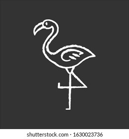 Flamingo chalk white icon on black background. Exotic wild bird. Tropical creature. Wildlife. South american habitat. Isolated vector chalkboard illustration