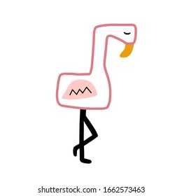 Flamingo character design. Cute cartoon animal vector illustration. Abstract icon for baby posters, art prints, fashion apparel or stickers.
