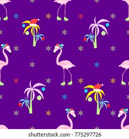 flamingo christmas seamless   pattern vector