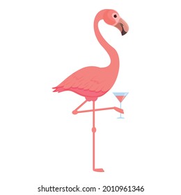 Vector de caricatura de icono de cóctel Flamingo. Pájaro rosado. Flamingo cutáneo