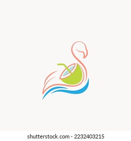 Flamingo Coconut Agua vectorial arte - Tema tropical logo - Ave