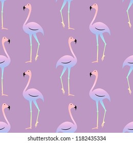 Flamingo colorful rainbow bird. Beautiful seamless pattern