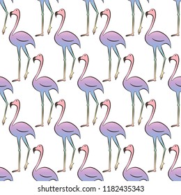 Flamingo colorful rainbow bird. Beautiful seamless pattern