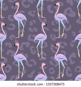 Flamingo colorful rainbow bird. Beautiful seamless pattern
