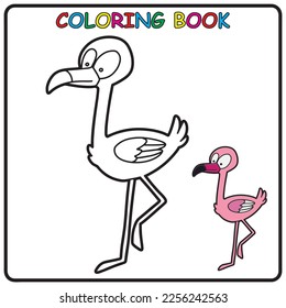 flamingo coloring page with colorful examples for a children's book. Vector illustration. fantastic coloring activity for kids and toddlers