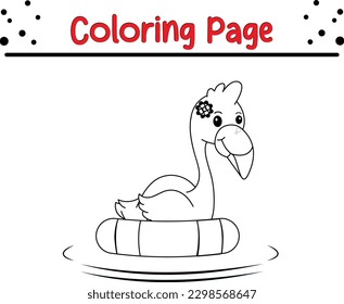 Flamingo coloring page for kids. Black and White cartoon vector illustration.