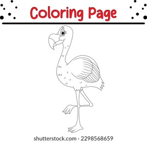 Flamingo coloring page for kids. Black and White cartoon vector illustration.