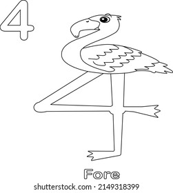 flamingo coloring page like a number, Solid fill illustration in EPS 10 format.