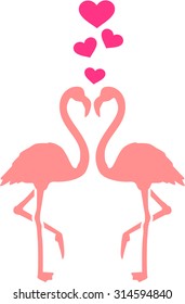 Flamingo couple with hearts