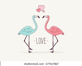 Flamingo Couple in Love. 