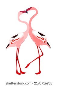Flamingo couple in love with heart, flat illustration