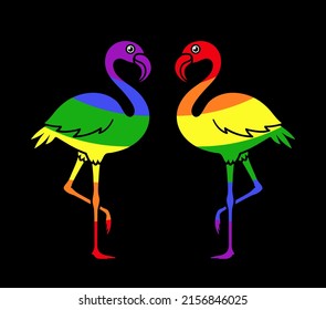 Flamingo couple in rainbow colors, depicting peace and tolerance in relationships and society - vector illustration