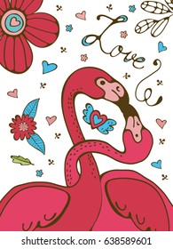 Flamingo couple romantic poster. Illustration in vector format