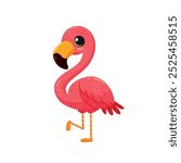 Flamingo cute childish cartoon illustration. Vector flamingo isolated on white background Flat design element	