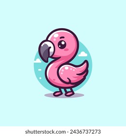 Flamingo Cute Mascot Logo Illustration Chibi Kawaii is awesome logo, mascot or illustration for your product, company or bussiness