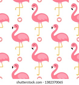 Flamingo Cute Seamless Pattern with heart dot, Summer Wallpaper Background, Cartoon Vector illustration