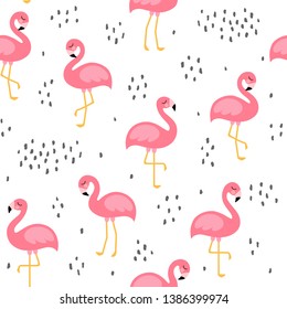 Flamingo Cute Seamless Pattern, Summer Wallpaper Background, Cartoon Vector illustration