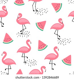 Flamingo Cute Seamless Pattern, Summer Wallpaper Background, Cartoon Vector illustration