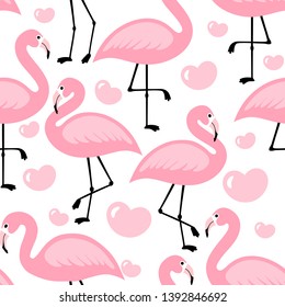 Flamingo Cute Seamless Pattern, Summer Wallpaper Background, Cartoon Vector illustration