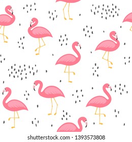 Flamingo Cute Seamless Pattern, Summer Wallpaper Background, Cartoon Vector illustration