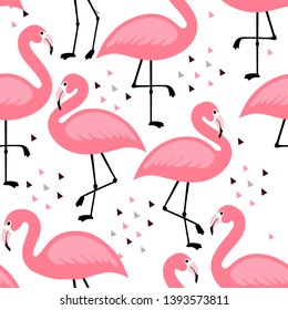 Flamingo Cute Seamless Pattern, Summer Wallpaper Background, Cartoon Vector illustration