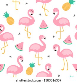 スイカ パイナップルモダントライアングル 夏の壁紙背景にフラミンゴのかわいいシームレスなパターン 漫画のベクターイラスト のベクター画像素材 ロイヤリティフリー Shutterstock