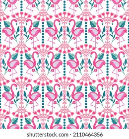 Flamingo Dance Love Valentine Vector Seamless Pattern