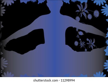 flamingo dancer on black flowers background