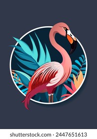 Flamingo in the dark blue background 