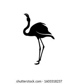 Flamingo design vector, Black silhouette of a flamingo bird, standing on one leg, isolated.